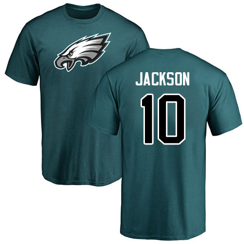 Men Philadelphia Eagles #10 DeSean Jackson Green Name and Number Logo NFL T Shirt->nfl t-shirts->Sports Accessory